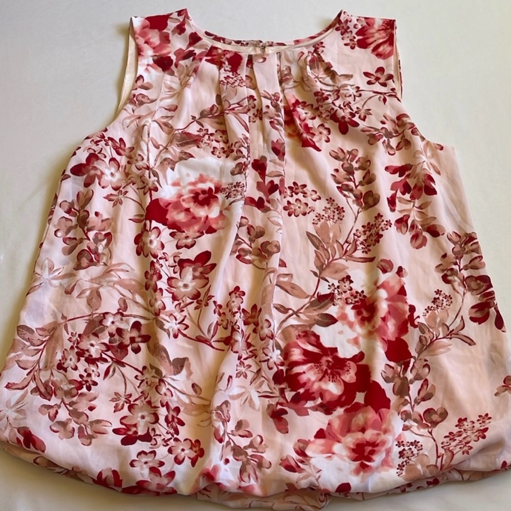 Liz Claiborne Career Bubble Top Sleeveless Floral Top Pink & Red Versatile Chic